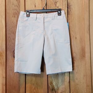 Slazenger Hydro Dri Mid Rise Bermuda Athletic Golf Shorts, Size 2, Beige/ Tan